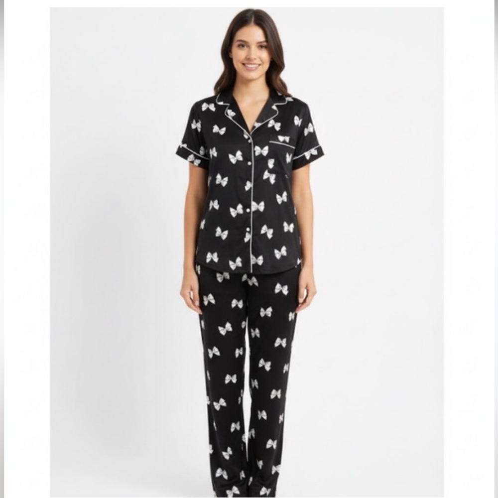 New Kate Spade Black and White Bow Pajama Set size L